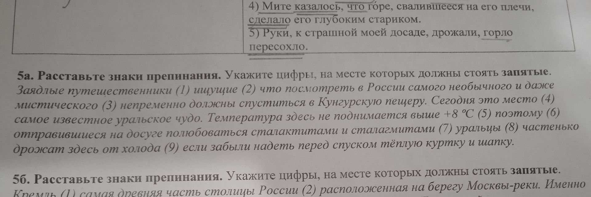 Фото задания: 5а. Расставьте знаки препинания. Укажите цифры, на месте которых должны стоять запятые. Заядлые путешественники (1) ищущие…