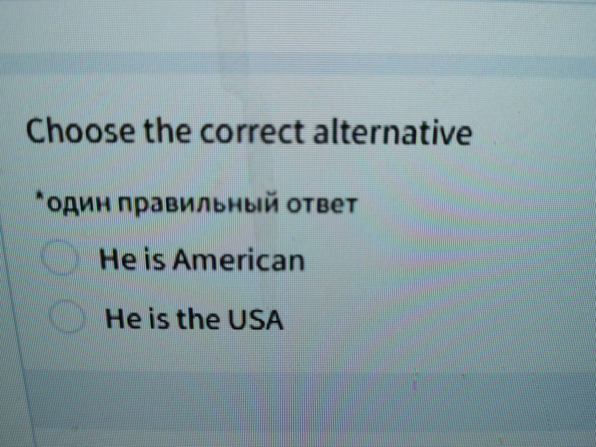 Фото задания: Choose the correct alternative: He is American / He is the USA.