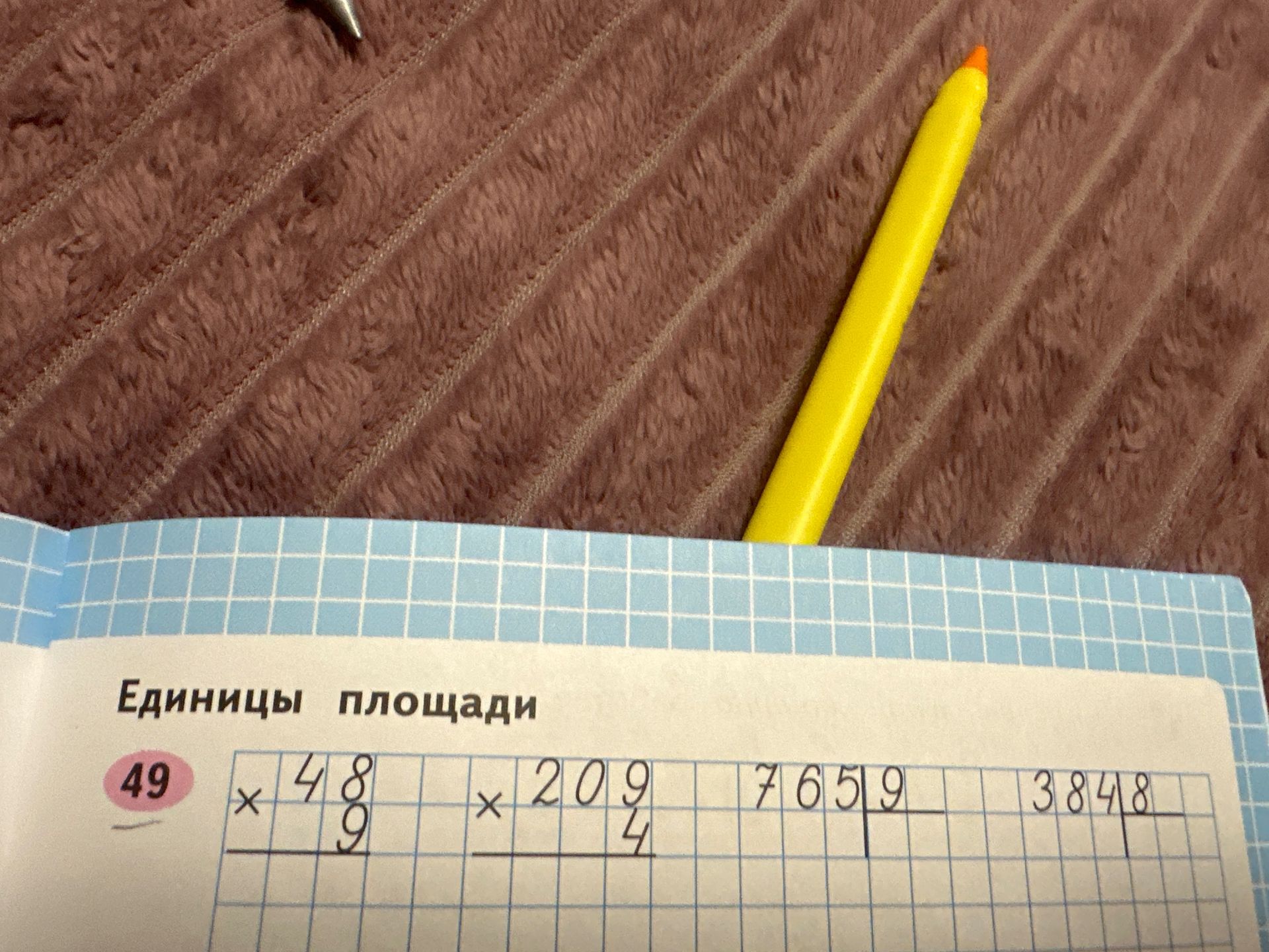 Фото задания: 49. Вычислить: 48 × 9; 209 × 4; 7659 : [делитель обрезан]; 3848 : [делитель обрезан].