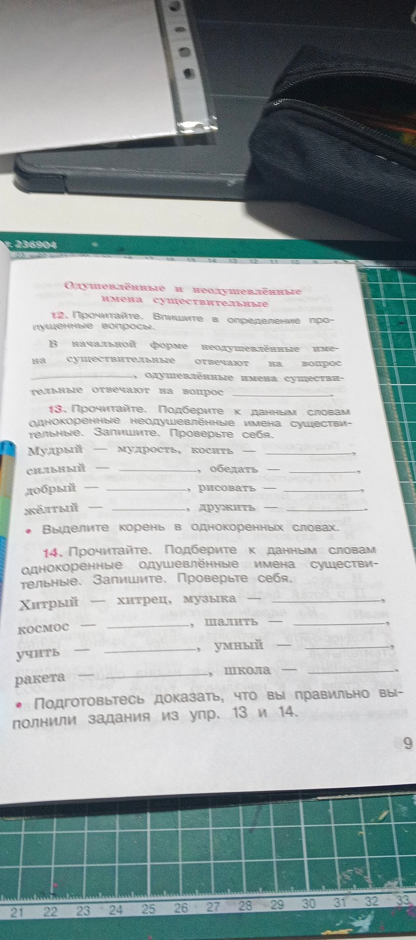 Фото задания: 13. Прочитайте. Подберите к данным словам однокоренные одушевлённые имена существительные. Запишите. Проверьте себя. Мудрый —…