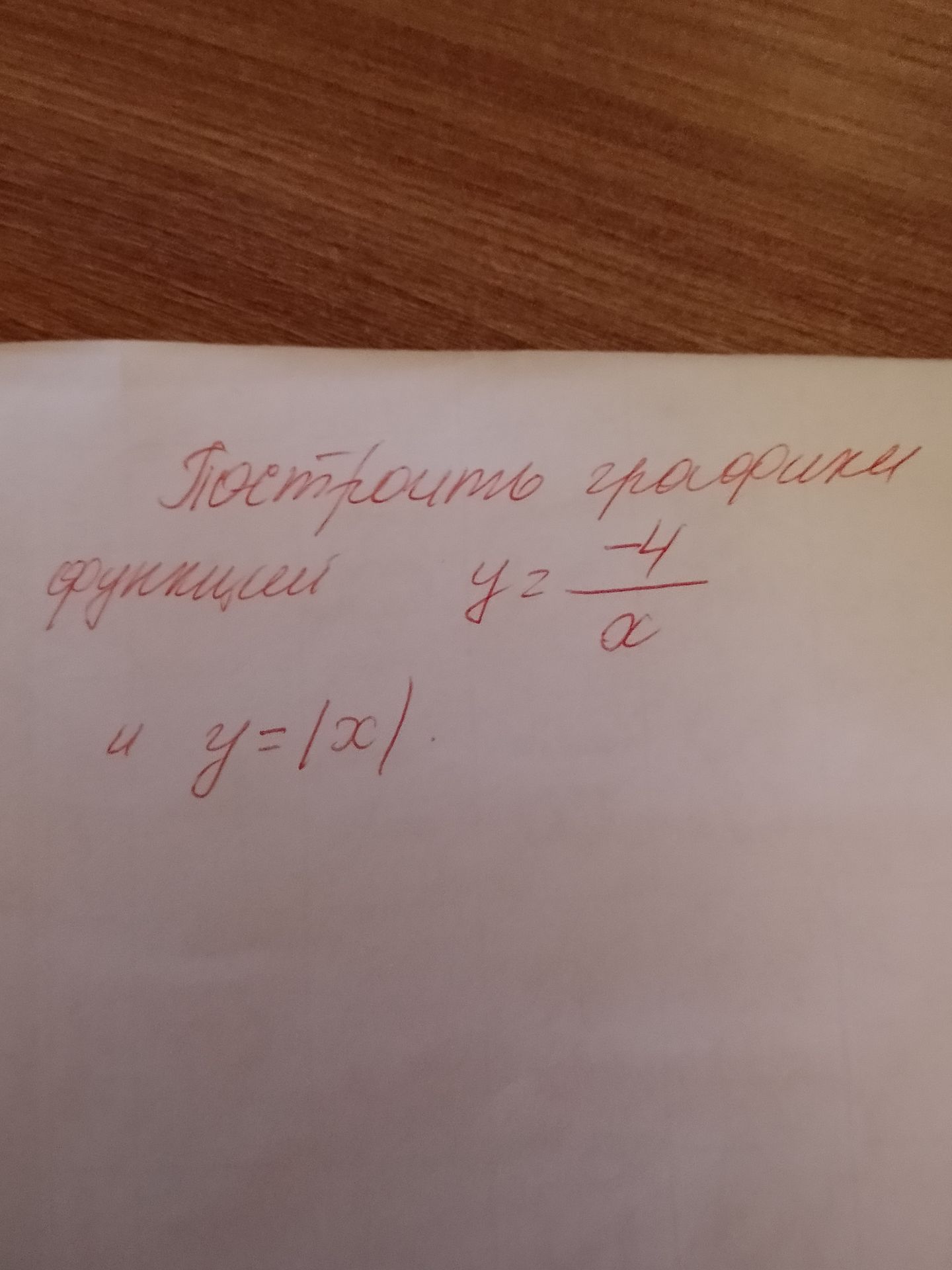 Фото задания: Построить графики функций: а) \(y=-\frac{4}{x}\); б) \(y=|x|\).