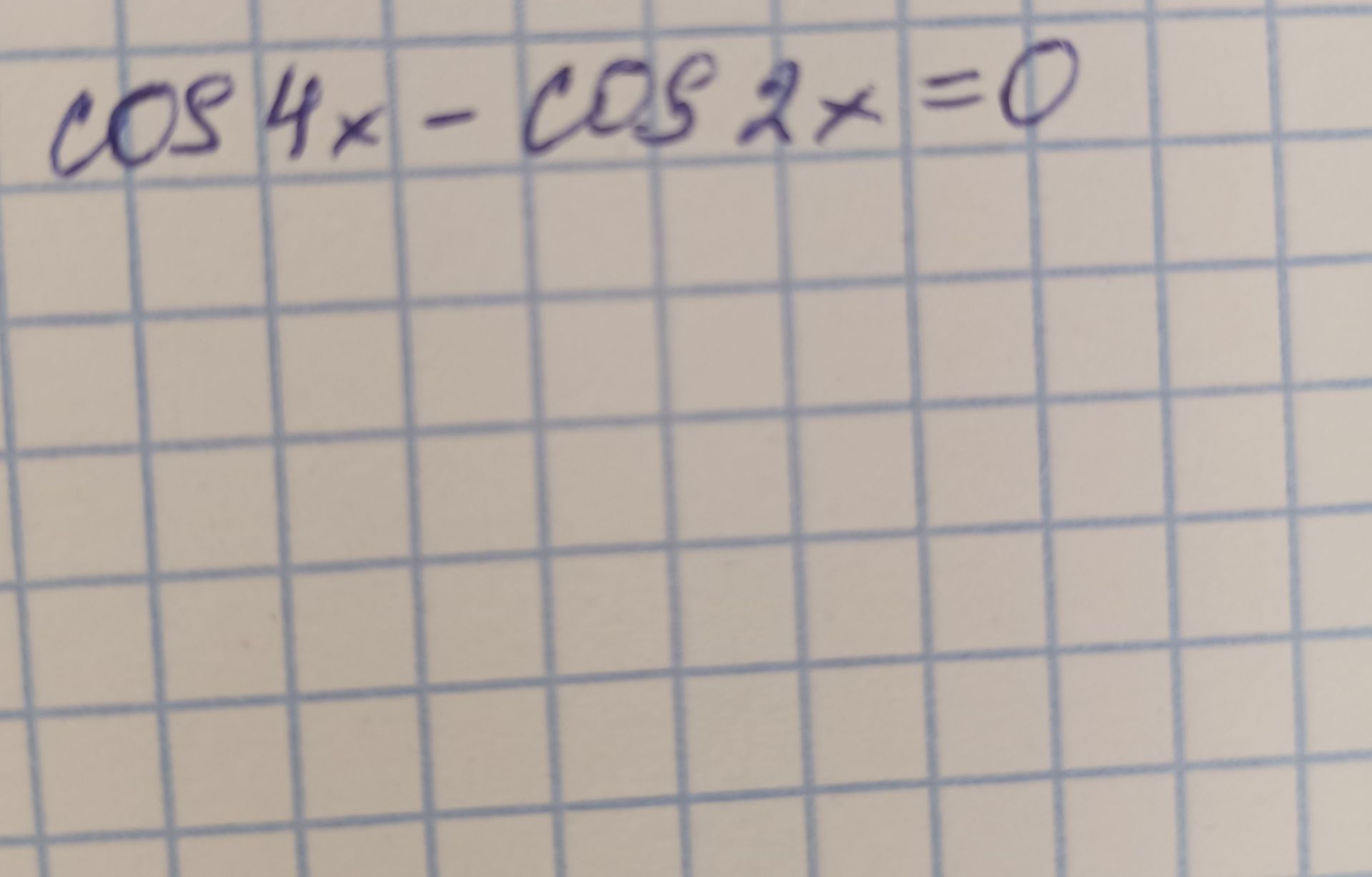 Фото задания: \(\cos 4x-\cos 2x=0\)