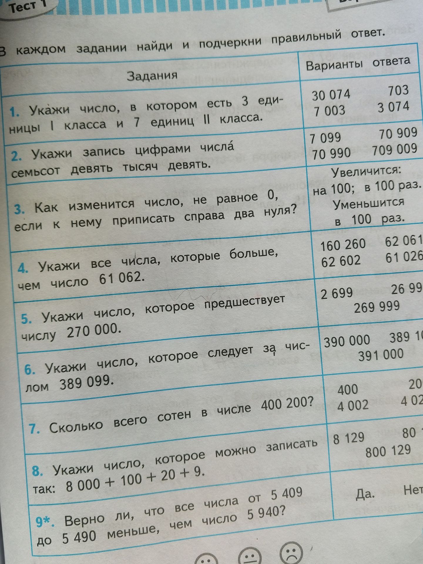 Фото задания: 7. Сколько всего сотен в числе 400 200? Варианты ответа справа частично обрезаны.