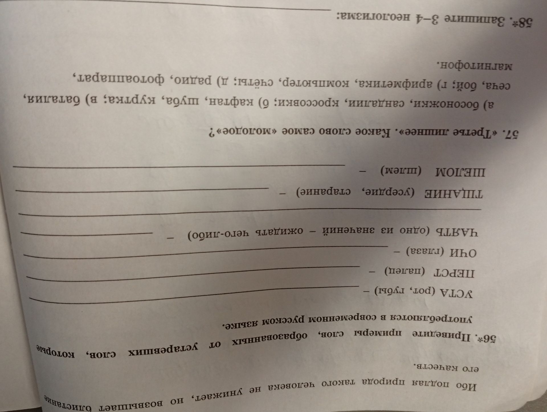 Фото задания: 58. Запишите 3–4 неологизма.
