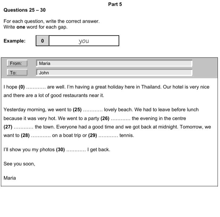 Фото задания: Questions 25–30. For each question, write the correct answer. Write one word for each gap. Yesterday morning, we went to (25)…
