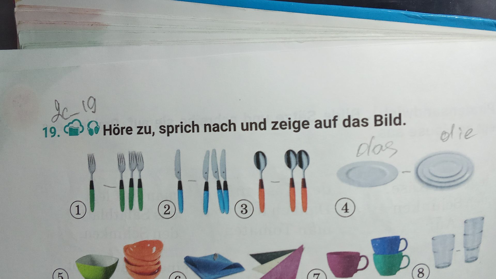 Фото задания: 19. Höre zu, sprich nach und zeige auf das Bild.