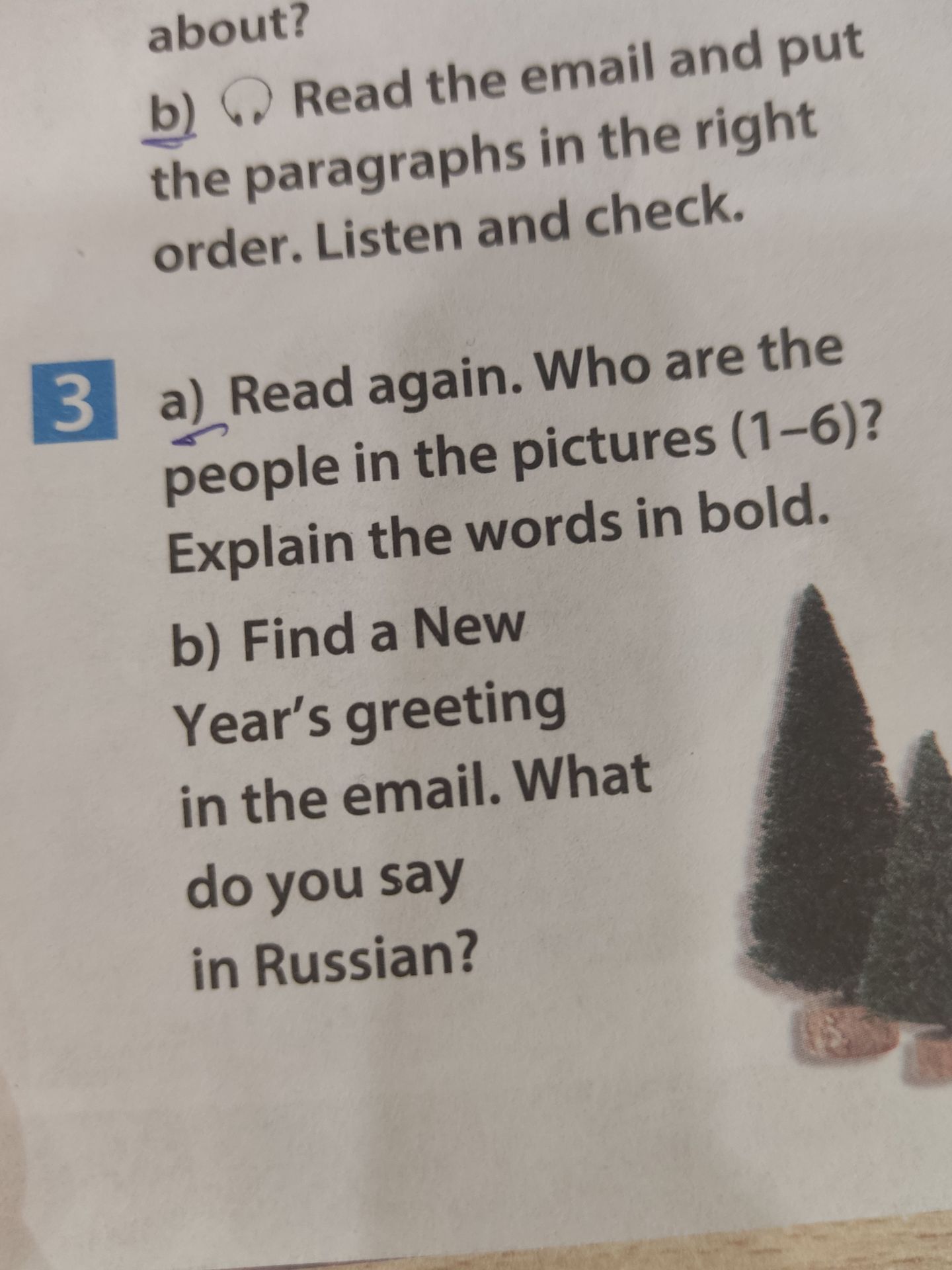 Фото задания: 3. a) Read again. Who are the people in the pictures (1–6)? Explain the words in bold. b) Find a New Year’s greeting in the…
