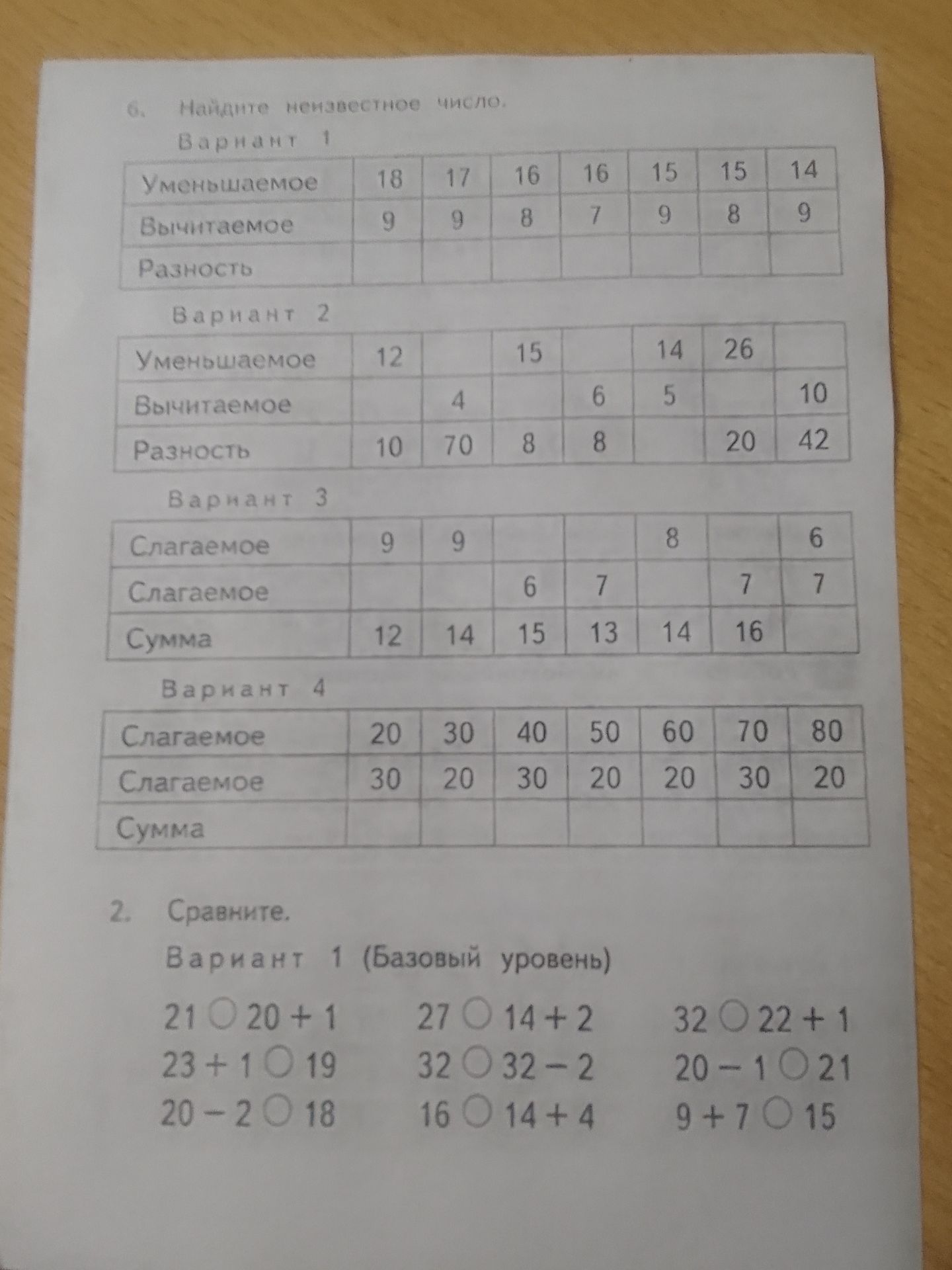 Фото задания: 2. Сравните: 21 ○ 20 + 1; 27 ○ 14 + 2; 32 ○ 22 + 1; 23 + 1 ○ 19; 32 ○ 32 − 2; 20 − 1 ○ 21; 20 − 2 ○ 18; 16 ○ 14 + 4; 9 + 7…