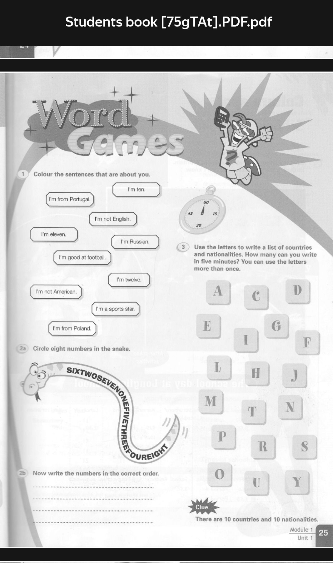 Фото задания: 2. a) Circle eight numbers in the snake. b) Now write the numbers in the correct order.