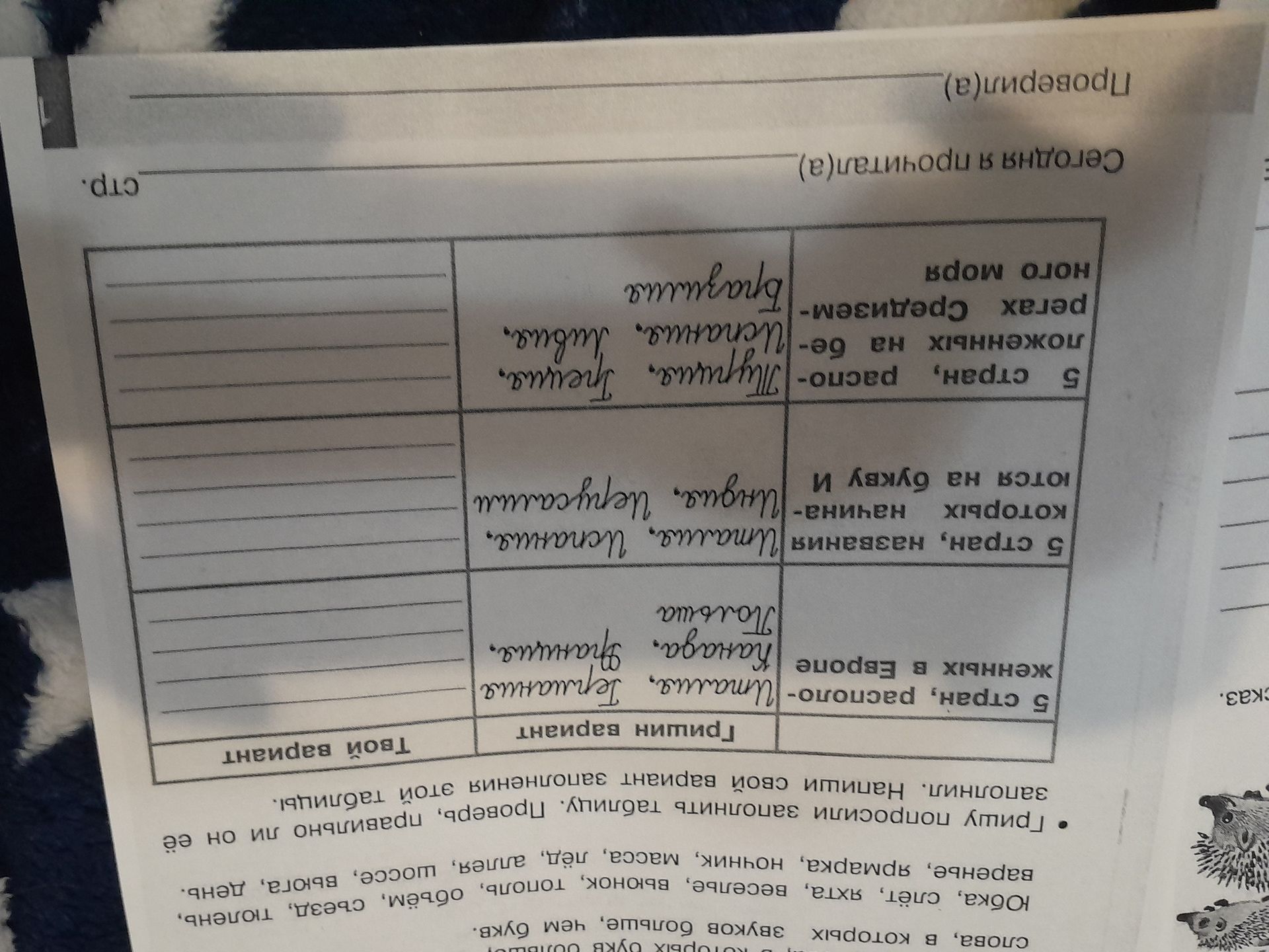 Фото задания: Группу попросили заполнить таблицу. Проверь, правильно ли она её заполнила. Напиши свой вариант заполнения этой таблицы.