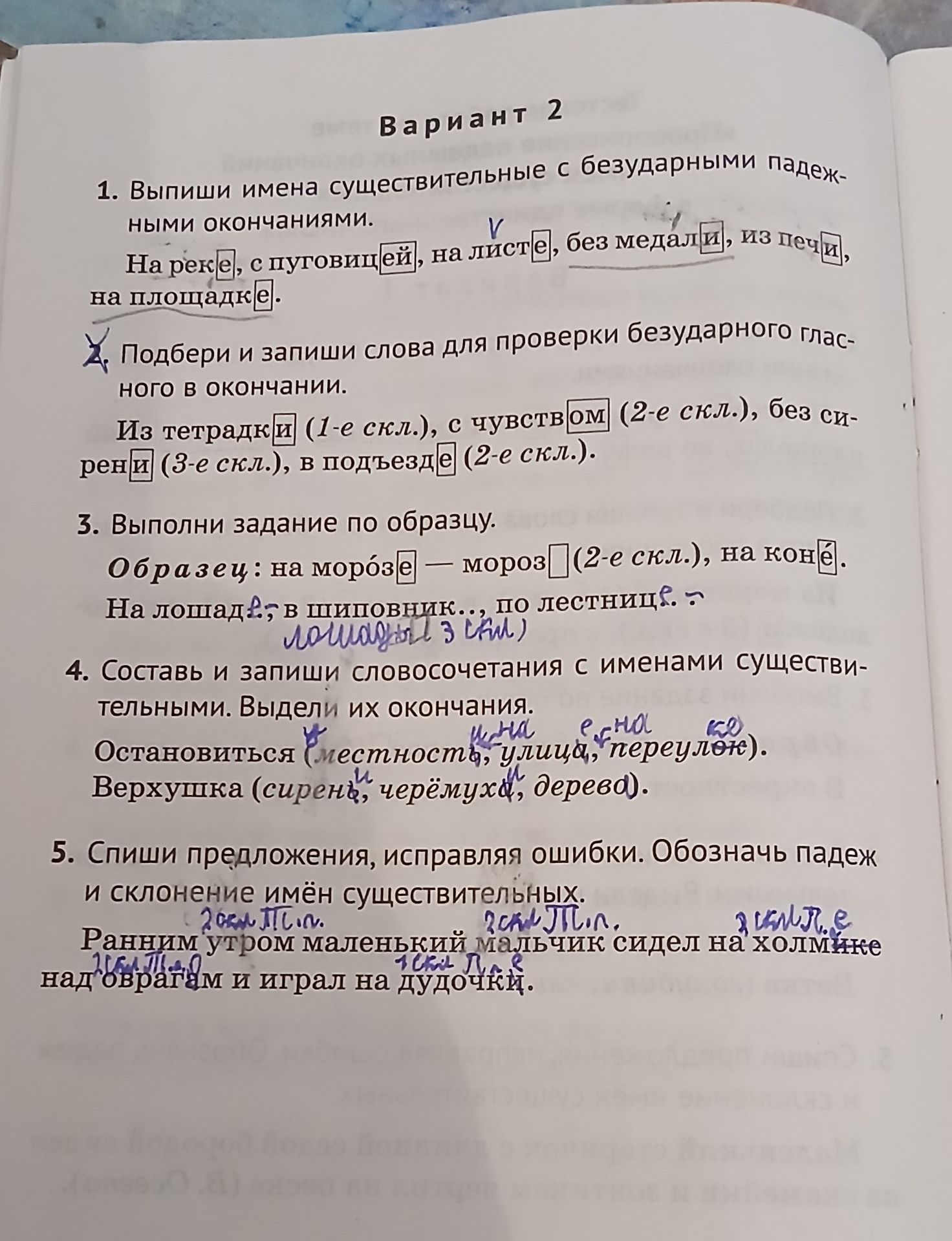 Фото задания: 3. Выполни задание по образцу. Образец: на морозе — мороз (2-е скл.), на коне. На лошади; в шиповнике; по лестнице.
