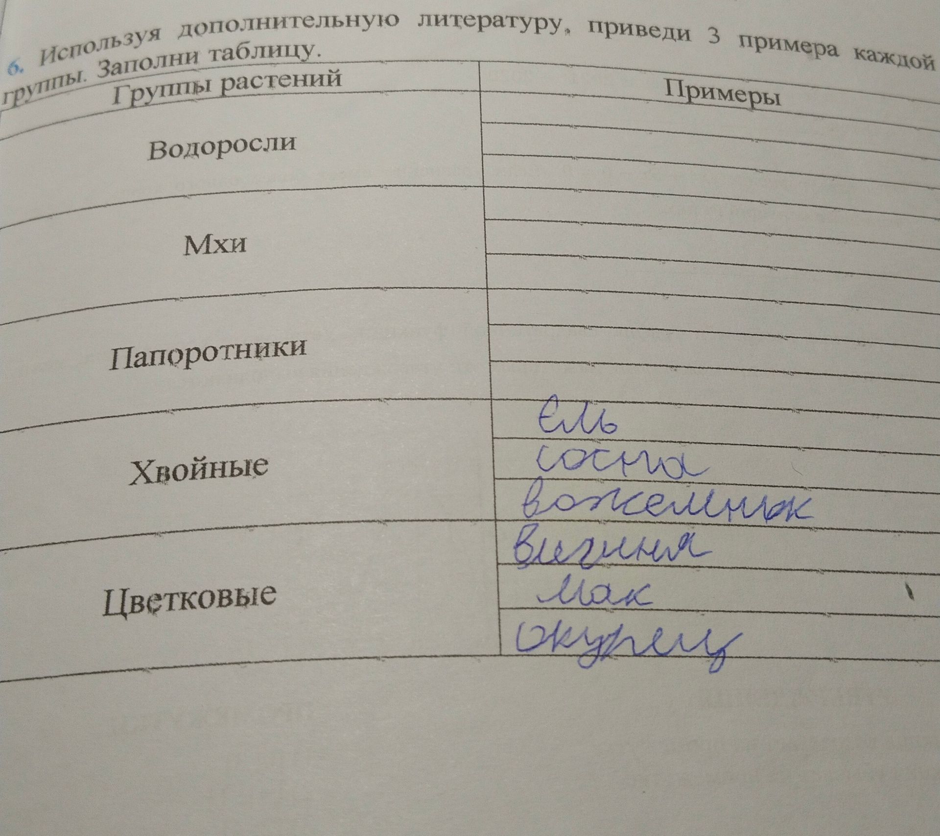 Фото задания: 6. Используя дополнительную литературу, приведи 3 примера каждой группы. Заполни таблицу.