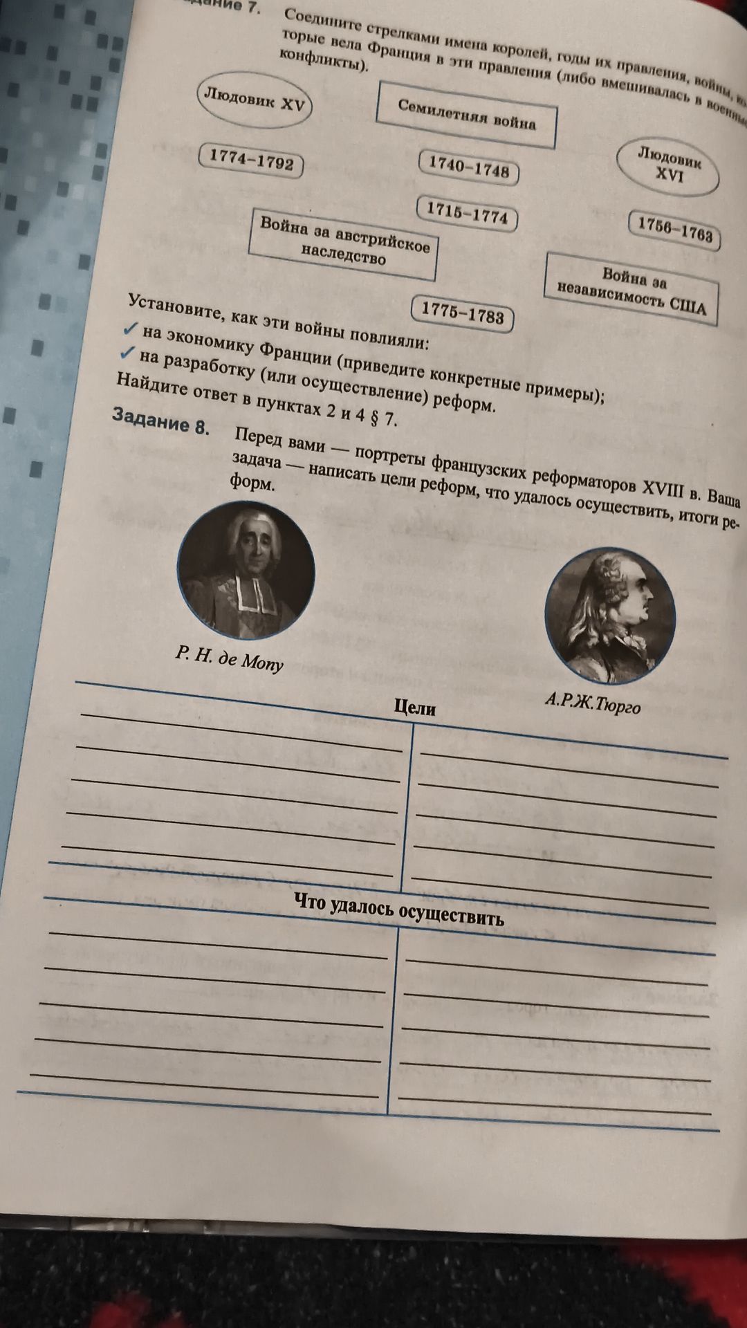 Фото задания: Задание 7. Соедините стрелками имена королей, годы их правления, войны, в которые вела Франция в эти правления (либо…
