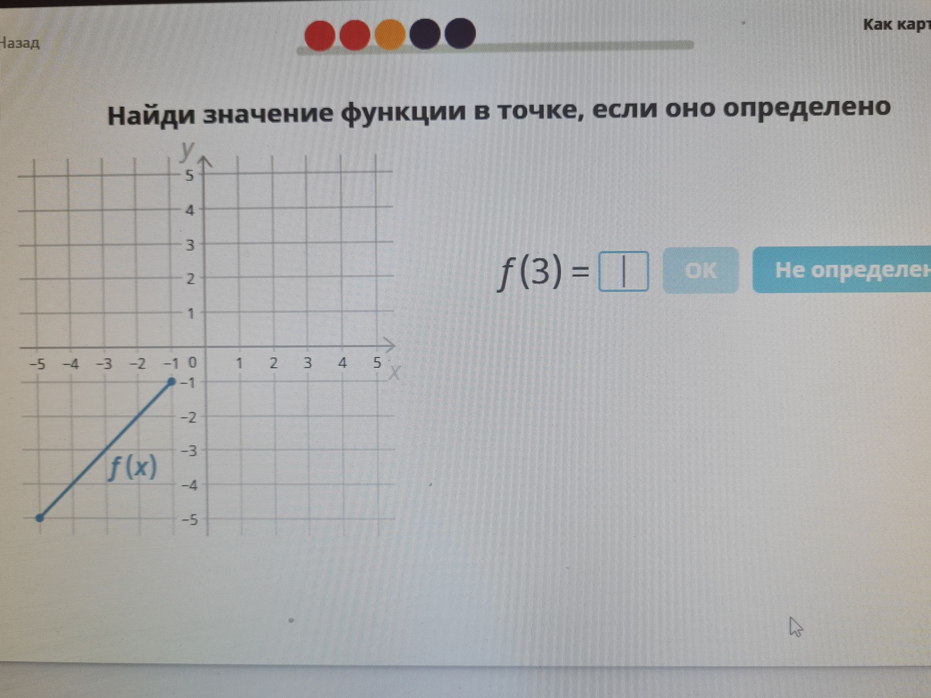 Фото задания: Найди значение функции в точке, если оно определено: \(f(3)\).