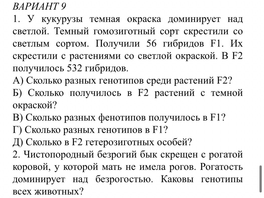 Фото задания: 2. Чистопородный безрогий бык скрещен с рогатой коровой, у которой мать не имела рогов. Рогатость доминирует над безрогостью.…