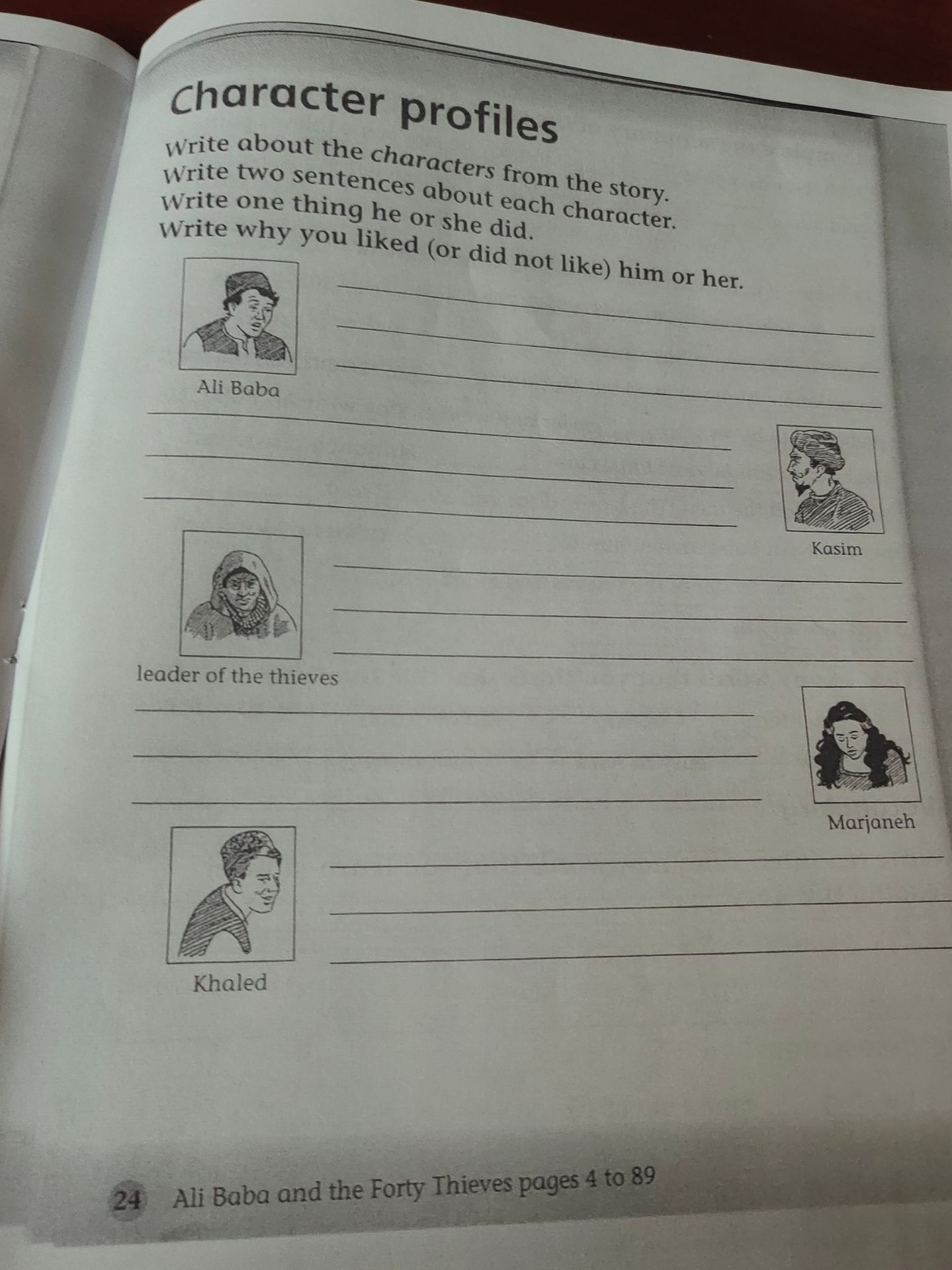 Фото задания: Character profiles. Write about the characters from the story. Write two sentences about each character. Write one thing he…