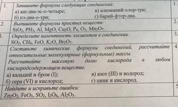 Фото задания: 3. Определите валентность элементов в соединении: SO₂, CH₄, FeO, K₂O, Br₂O₇.
