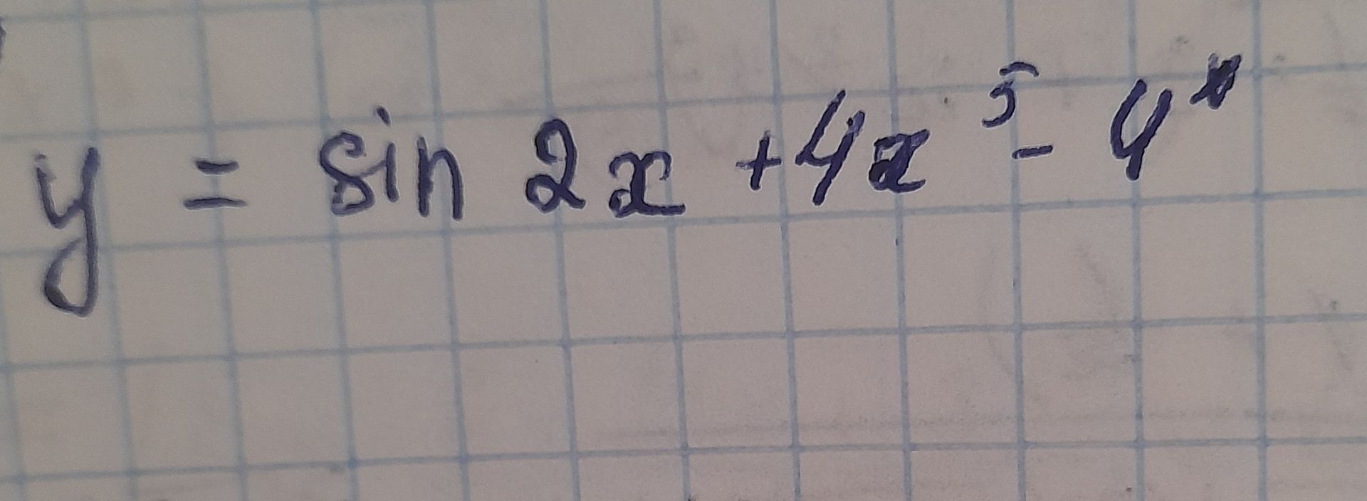 Фото задания: Рукописная запись: \(y=\sin 2x+4x^5-4^x\).