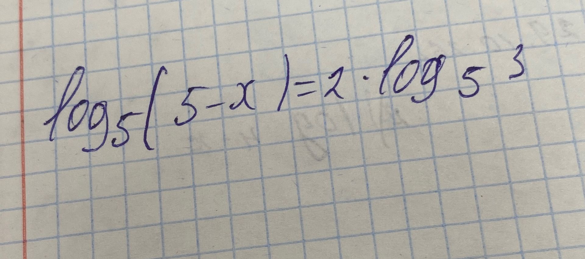 Фото задания: \(\log_5(5-x)=2\cdot\log_5 5^3\)