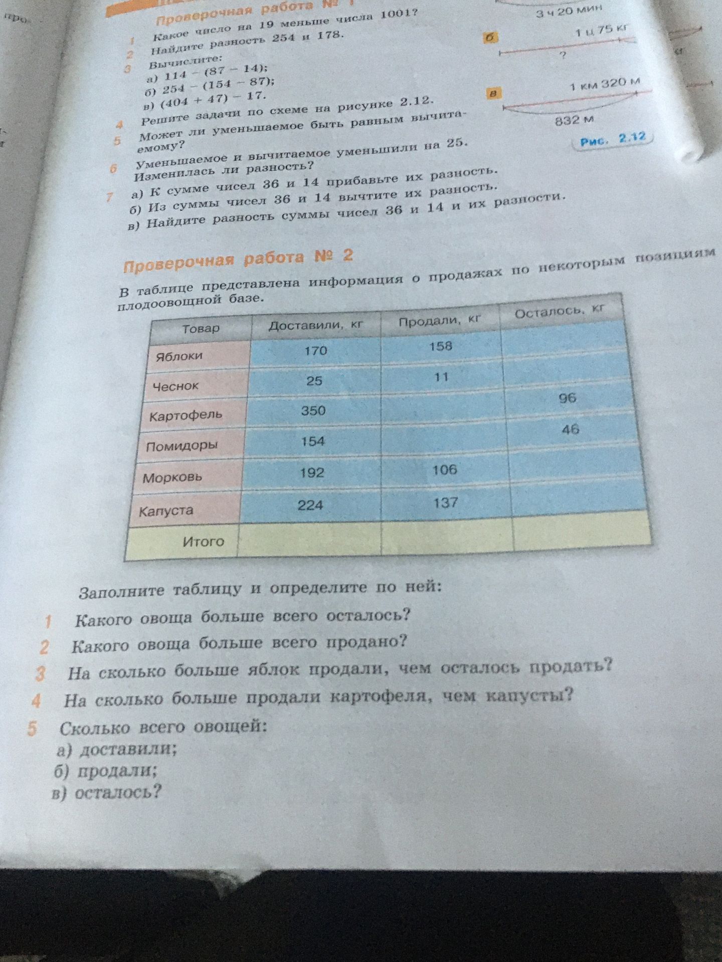 Фото задания: Проверочная работа № 1. 4. Решите задачи по схеме на рисунке 2.12. [Часть схемы с необходимыми данными обрезана]