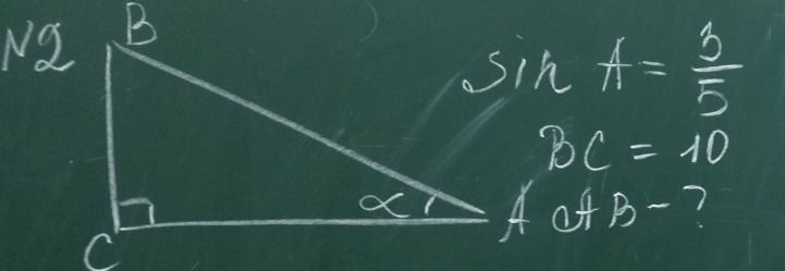 Фото задания: № 2. В прямоугольном треугольнике ABC, ∠C = 90°, sin A = 3/5, BC = 10. Найти AB.