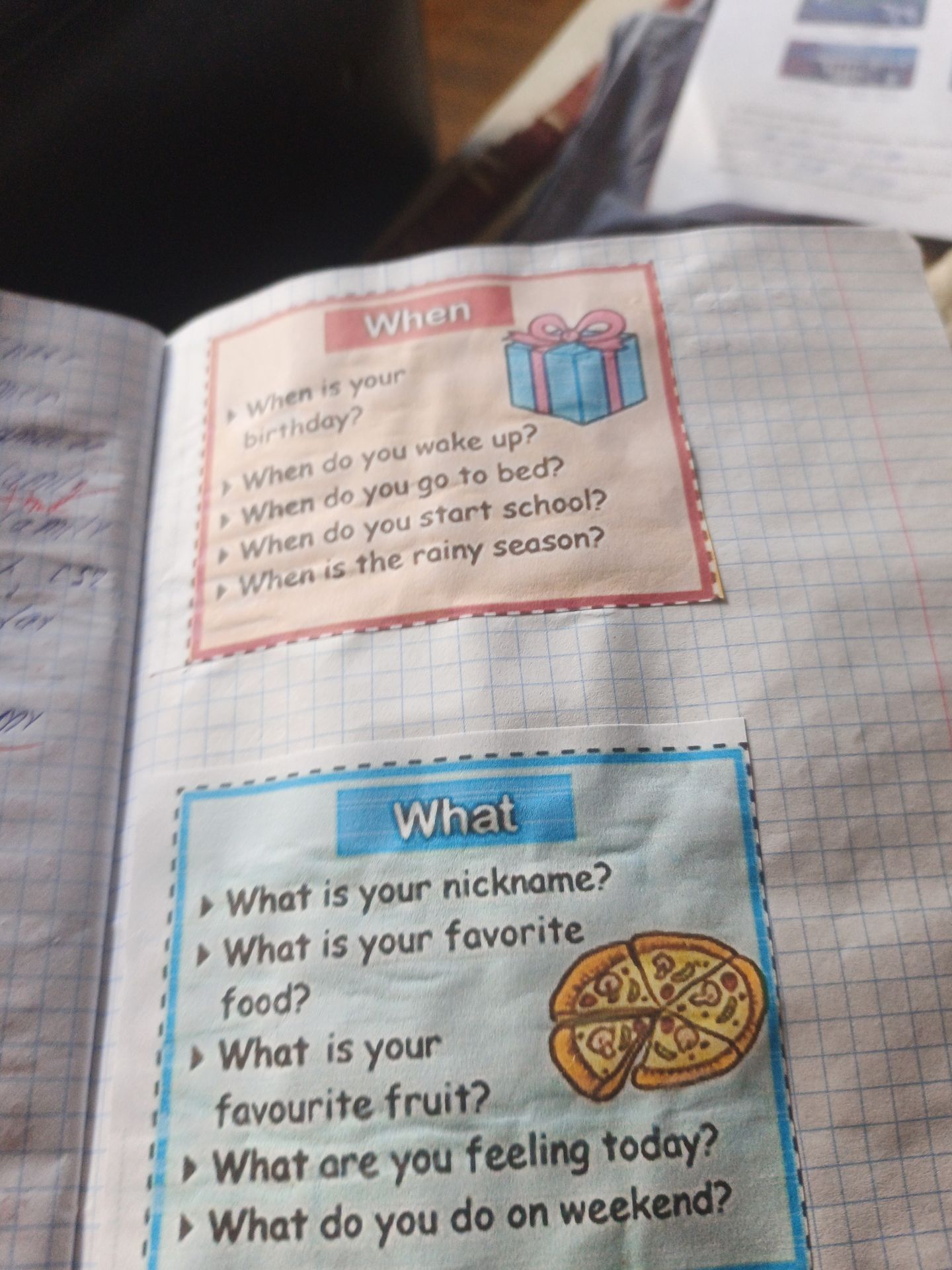 Фото задания: When: When is your birthday? When do you wake up? When do you go to bed? When do you start school? When is the rainy season?