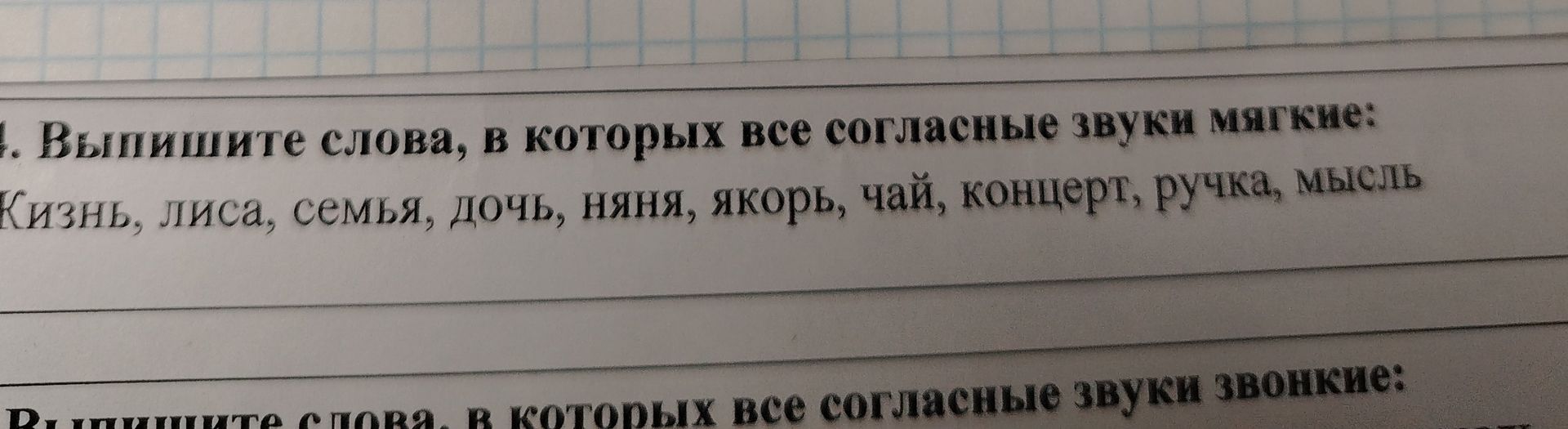 Фото задания: Выпишите слова, в которых все согласные звуки звонкие: [список слов обрезан на изображении].