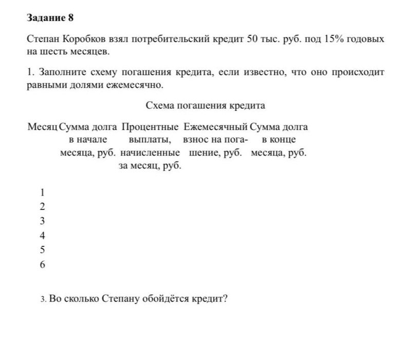 Фото задания: 3. Во сколько Степану обойдётся кредит?