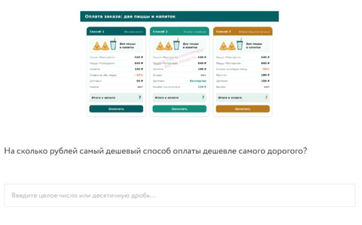 Фото задания: На сколько рублей самый дешёвый способ оплаты дешевле самого дорогого? В таблице указаны три способа оплаты заказа из двух…