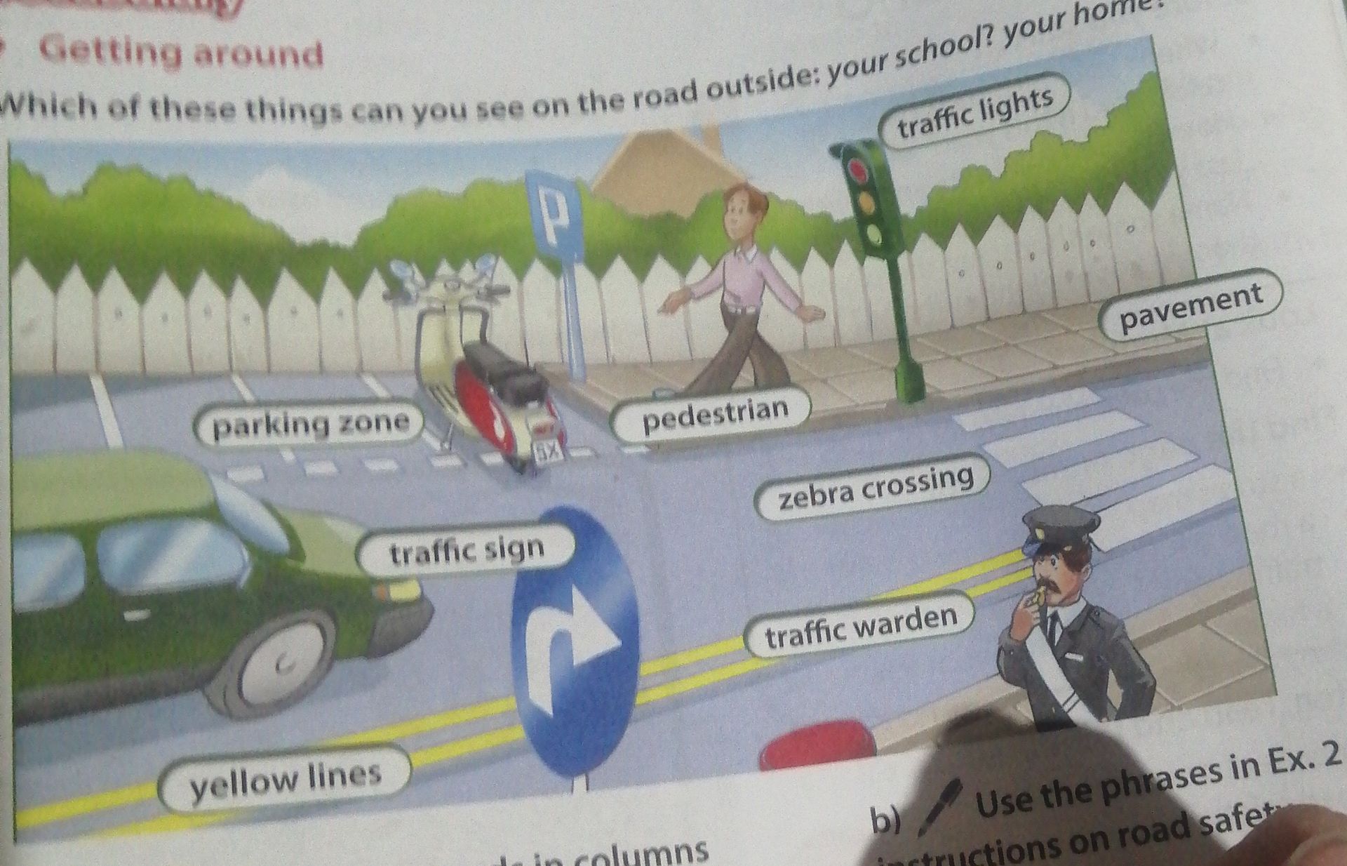 Фото задания: Getting around. Which of these things can you see on the road outside: your school? your home?