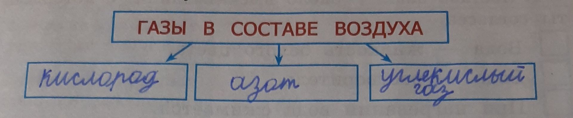 Фото задания: Газы в составе воздуха: кислород, азот, углекислый газ.