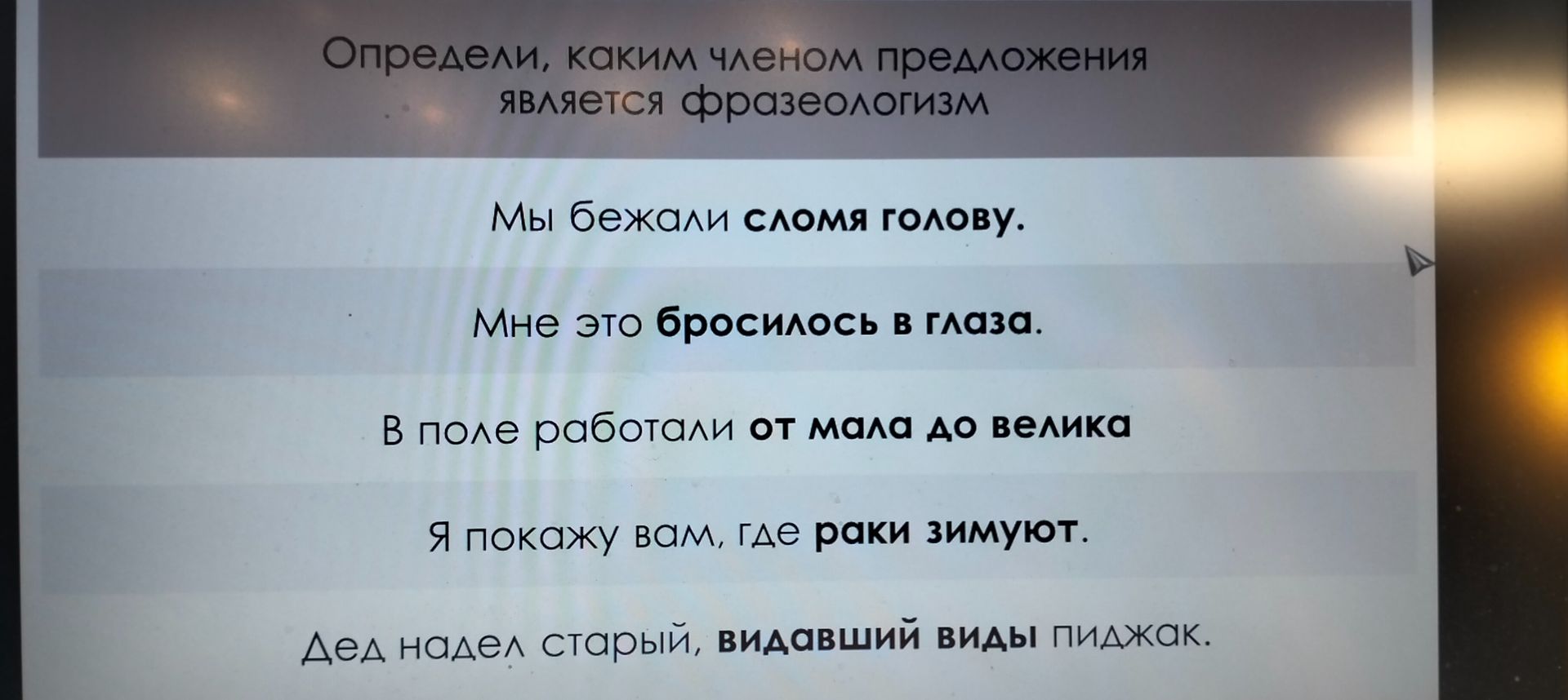 Фото задания: Определи, каким членом предложения является фразеологизм: «Мы бежали сломя голову». «Мне это бросилось в глаза». «В поле…