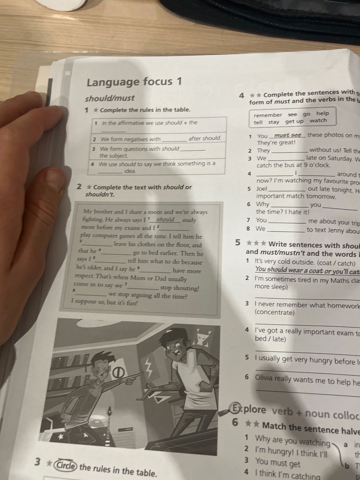 Фото задания: Language focus 1 — should/must. 1. Complete the rules in the table.