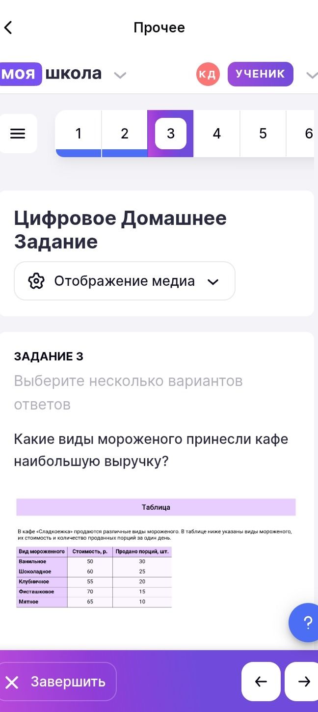 Фото задания: Задание 3. Какие виды мороженого принесли кафе наибольшую выручку? Выберите несколько вариантов. В таблице указаны виды…