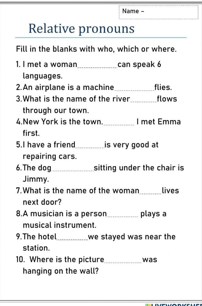 Фото задания: Fill in the blanks with who, which or where. 1. I met a woman ______ can speak 6 languages. 2. An airplane is a machine…