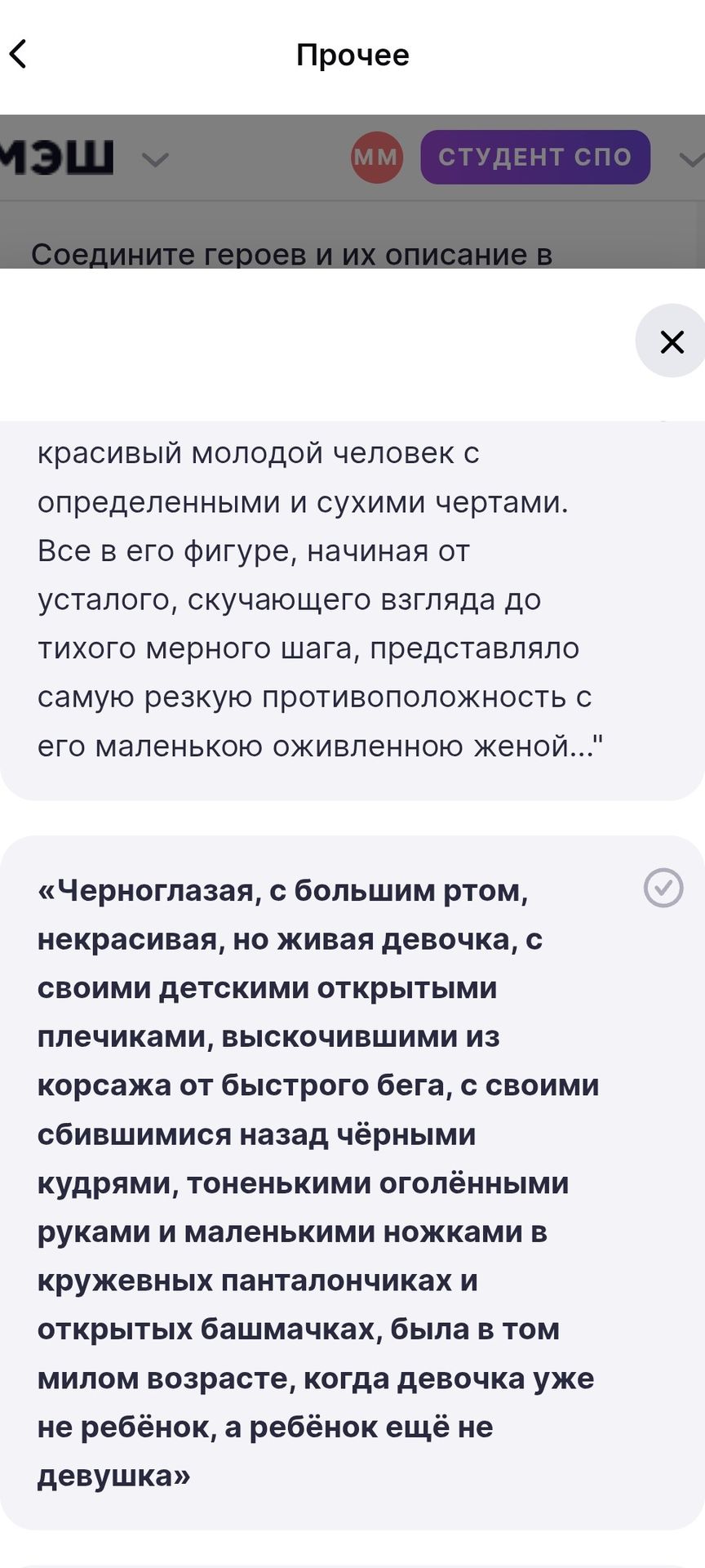 Фото задания: Соедините героев и их описание в [условие и список героев на изображении закрыты]. Видны описания: «красивый молодой…