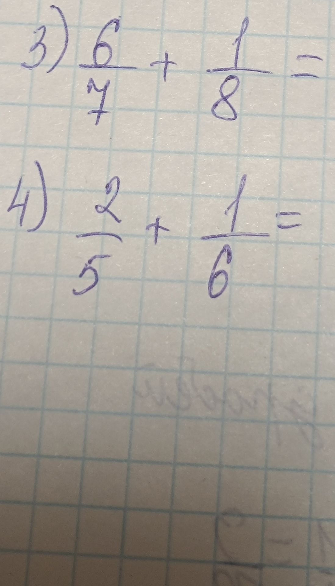 Фото задания: 3) \(\frac{6}{7}+\frac{1}{8}=\)
