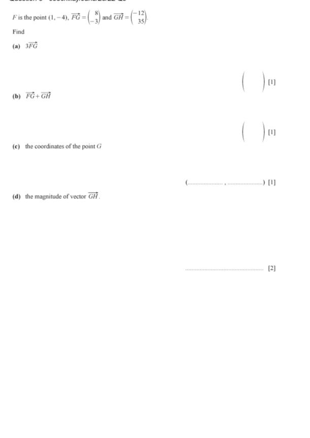 Фото задания: F is the point (1, −4), \(\overrightarrow{FG}=\begin{pmatrix}8\\-3\end{pmatrix}\) and…