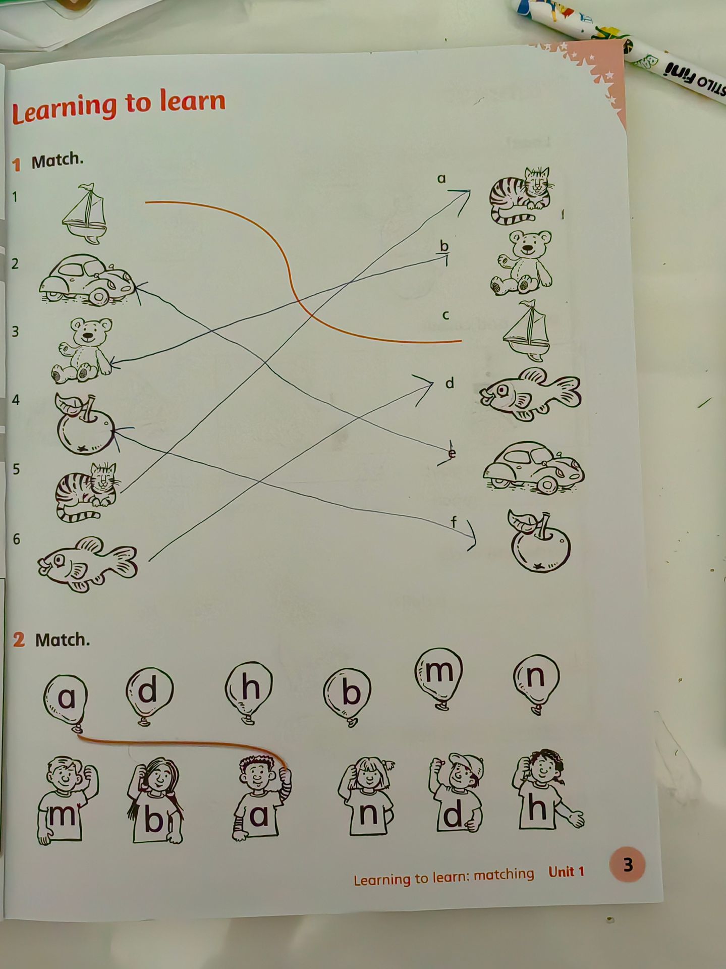 Фото задания: 2. Match. Balloons: a, d, h, b, m, n. Children’s T-shirts: m, b, a, n, d, h.