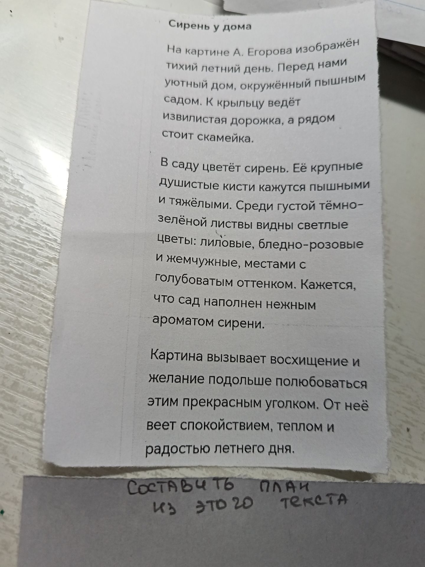 Фото задания: Составить план по тексту «Сирень у дома».