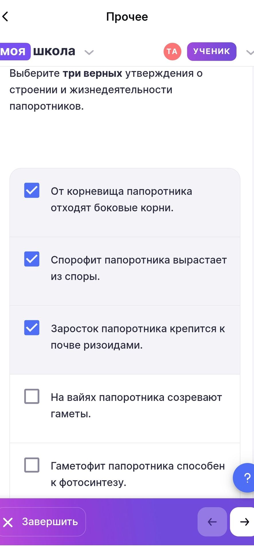 Фото задания: Выберите три верных утверждения о строении и жизнедеятельности папоротников: от корневища папоротника отходят боковые…