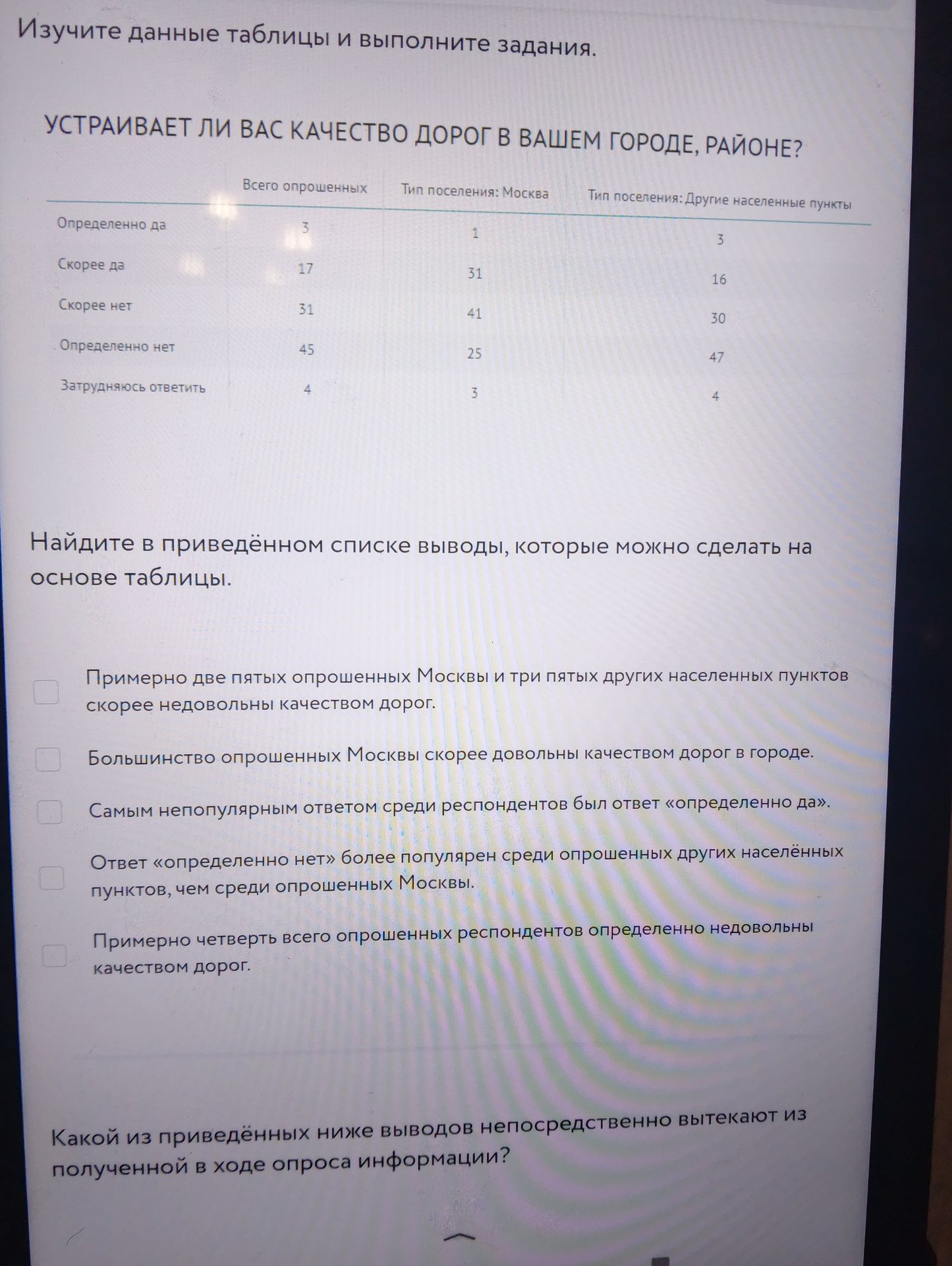 Фото задания: Изучите данные таблицы и выполните задания. Найдите в приведённом списке выводы, которые можно сделать на основе таблицы:…