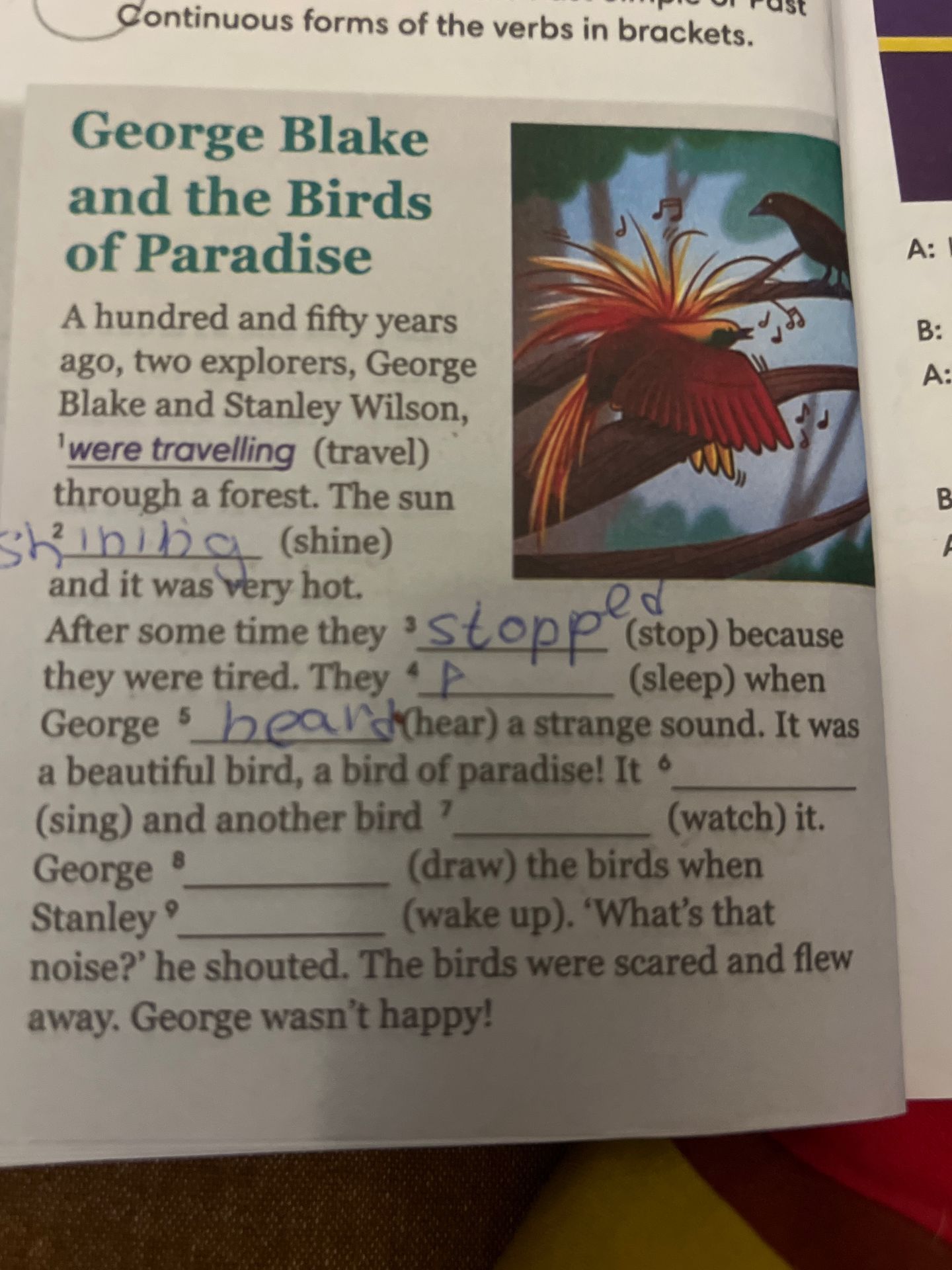 Фото задания: George Blake and the Birds of Paradise. Complete the text with the Simple or Past Continuous forms of the verbs in…