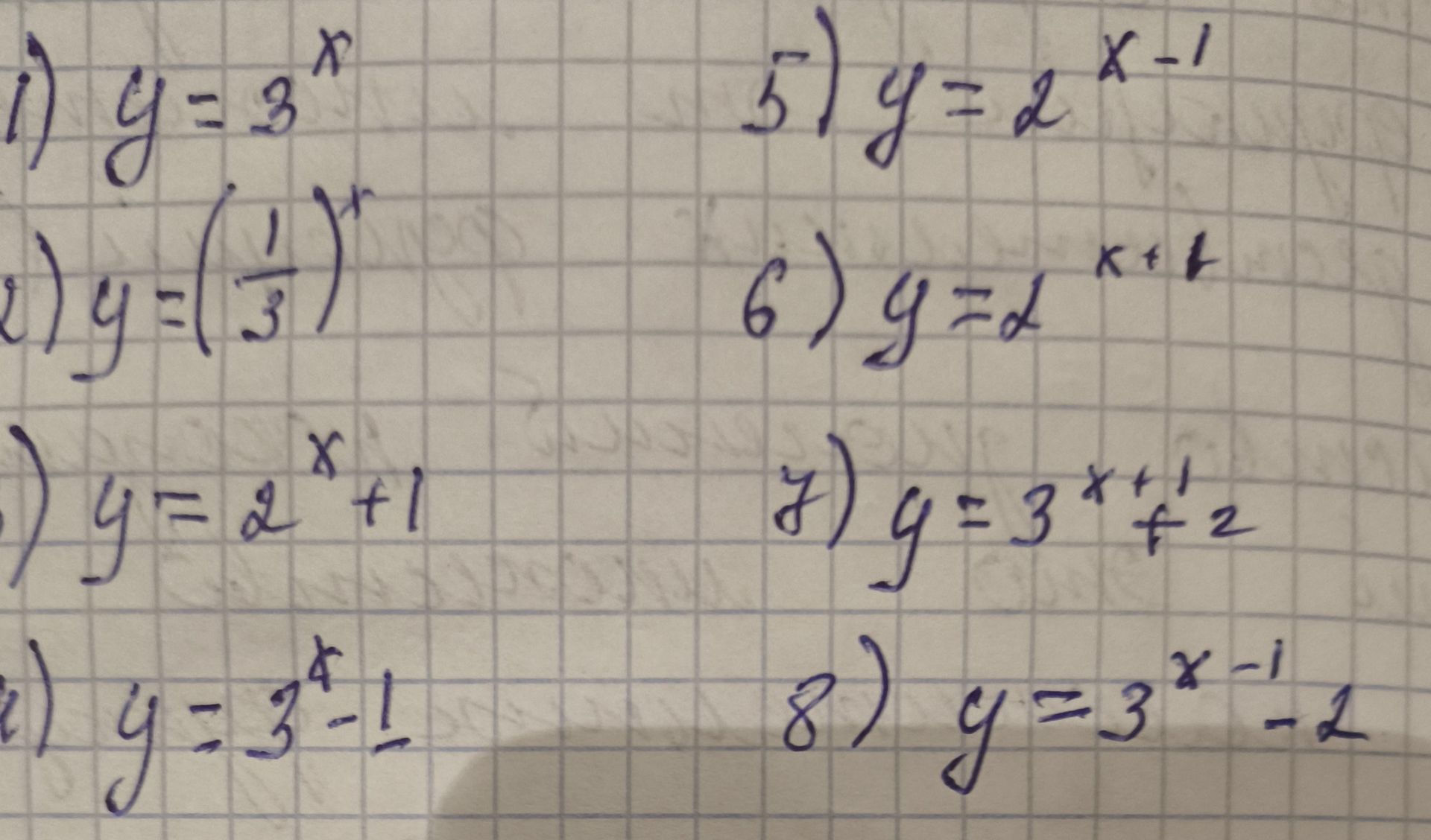 Фото задания: 2) \(y=\left(\frac{1}{3}\right)^x\)