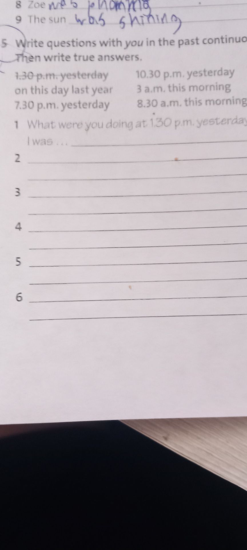 Фото задания: 5. Write questions with you in the past continuous. Then write true answers. 1) 1:30 p.m. yesterday 2) 10:30 p.m. yesterday…